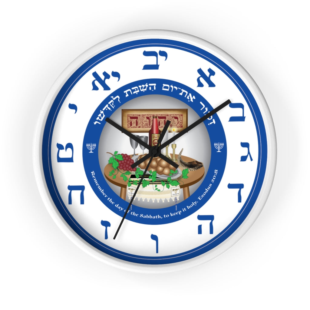 Shabbat Wall clock (Blue & White)